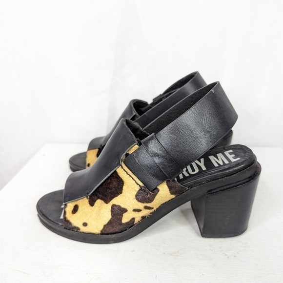 I Desire The Things That Will Destroy Me Calf Hair Cow Print Block Heel Sandals - Picture 2 of 9
